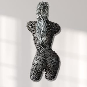 Silver Torso Wall Sculpture - Abstract Metal Art for Home and Garden