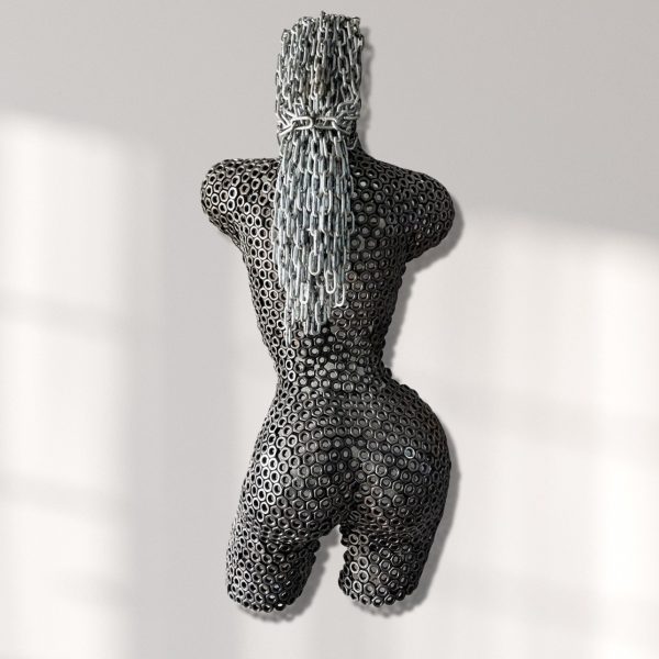 Silver Torso Wall Sculpture - Abstract Metal Art for Home and Garden
