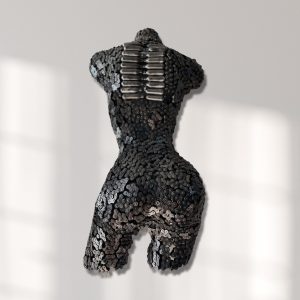 Mechanical bust torso  Handcrafted Steel Female Torso Sculpture with Pressure Capsules and Chains