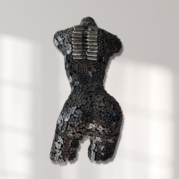 Mechanical bust torso  Handcrafted Steel Female Torso Sculpture with Pressure Capsules and Chains