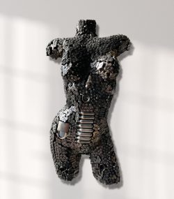 Metal Female Torso wall-art | Industrial Metal Wall Art Sculpture with Chains and Lock | Handmade, Lacquered, Unique | Eye-Catching Centerpiece or Gift