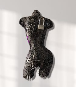 scrap Female Torso Mannequin | Industrial Metal Wall Art Sculpture with Chains and Lock | Handmade Feminine Curves | Unique Gift Idea