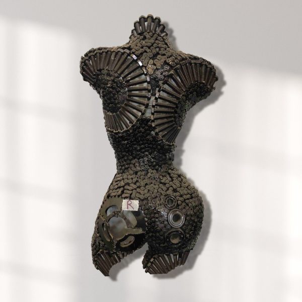 Chain torso bust , Handcrafted Metal Wall Decor: Artistic Female Torso Sculpture in Metallic Shades ;sculpture of a Woman,