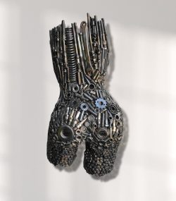 Graceful Metal Wall Art: Captivating Sculpture of a Woman's Torso in Metallic Tones