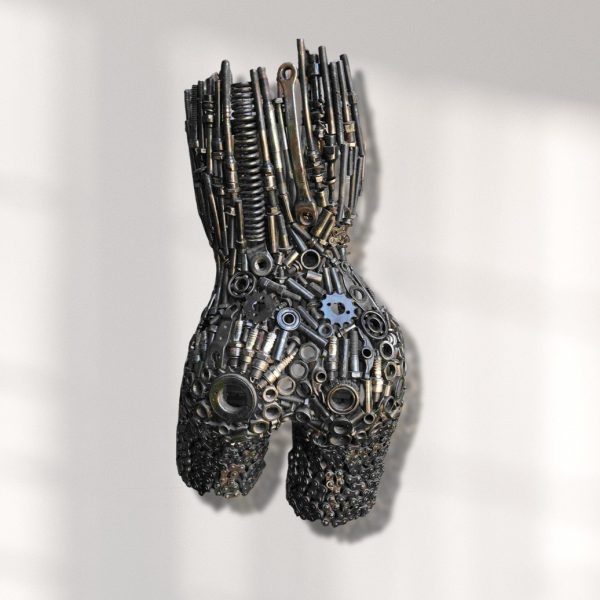 Graceful Metal Wall Art: Captivating Sculpture of a Woman's Torso in Metallic Tones