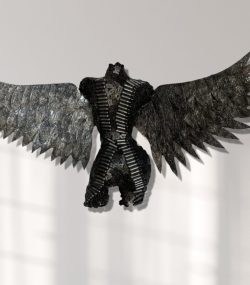 torso with Wings: Handcrafted Metal Female Torso with Captivating Chain Wings