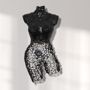Striking Metal Flower Bust Torso Woman Sculpture: Handcrafted Artwork