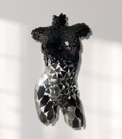 Unique steel Bust Torso Woman: Handcrafted Bicycle Chain and Triangle Parts Sculpture