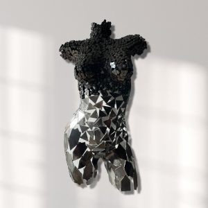 Unique steel Bust Torso Woman: Handcrafted Bicycle Chain and Triangle Parts Sculpture