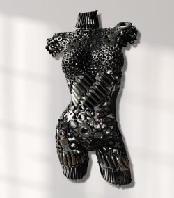 Capsules Sculpted Metal Torso - A Unique Industrial Art Piece