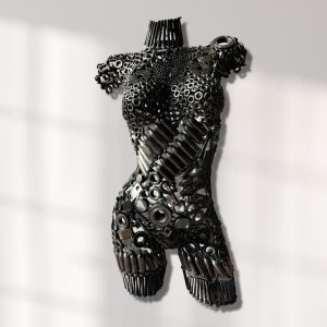 Capsules Sculpted Metal Torso - A Unique Industrial Art Piece