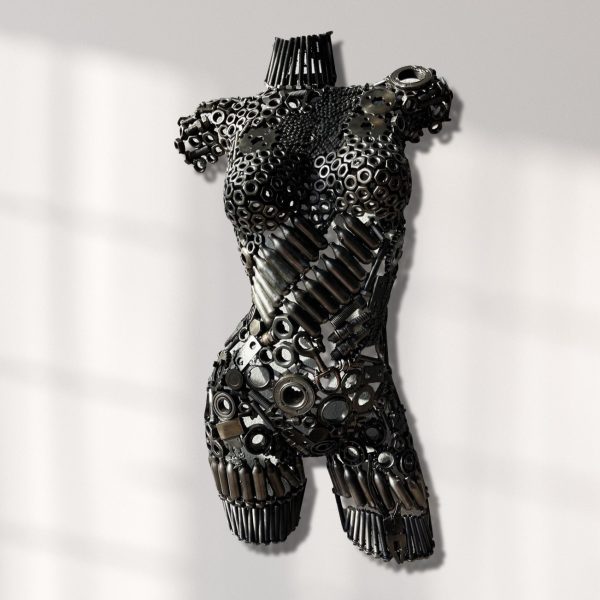 Capsules Sculpted Metal Torso - A Unique Industrial Art Piece