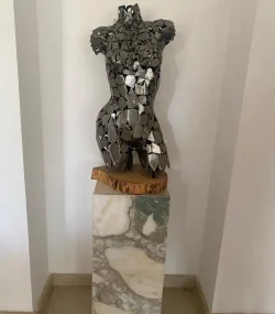 Handcrafted Scrap Metal Torso Sculpture -Elegant Female Torso Metal