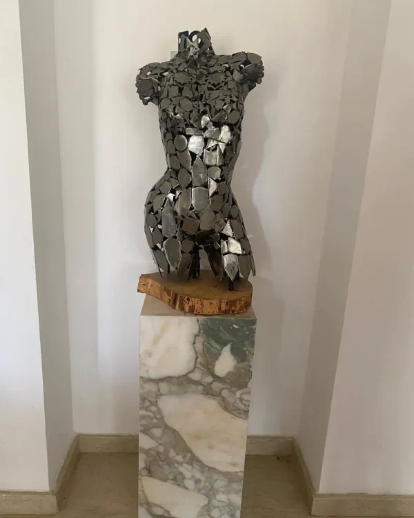 Handcrafted Scrap Metal Torso Sculpture -Elegant Female Torso Metal
