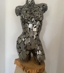 Handcrafted Scrap Metal Torso Sculpture - Elegant Female Torso Metal