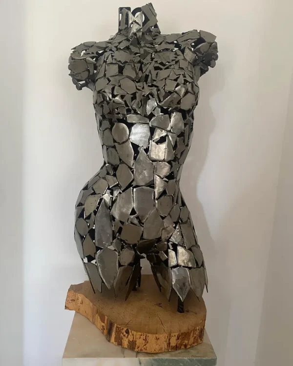 Handcrafted Scrap Metal Torso Sculpture - Elegant Female Torso Metal