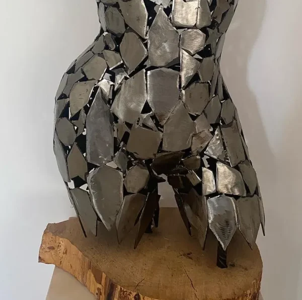 Handcrafted Scrap Metal Torso Sculpture -Elegant Female Torso Metal