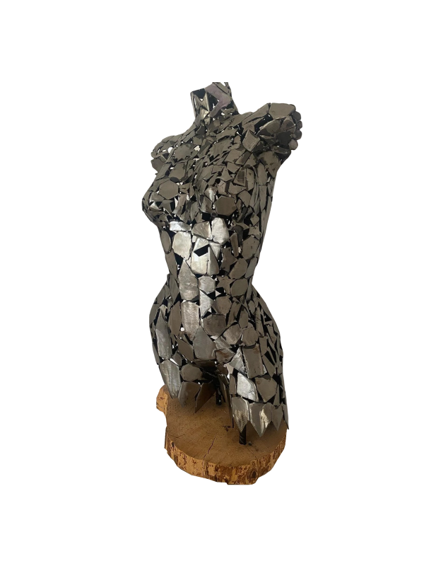 Handcrafted Scrap Metal Torso Sculpture - Elegant Female Torso Metal
