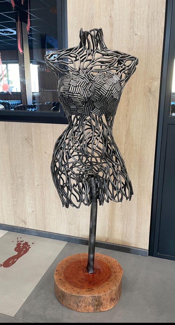 Handcrafted Scrap Metal Torso Sculpture - Handmade Steel Art