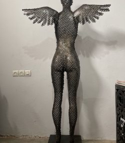 Welded Metal bust Statue - Metal Torso Sculpture - Handmade Steel Art axle nuts female statue