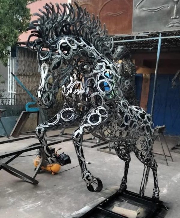 Handcrafted Scrap Metal Horse Sculpture - Handmade Steel Art