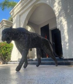 Salvaged Scrap Metal leopard Sculpture / Handmade Steel Art