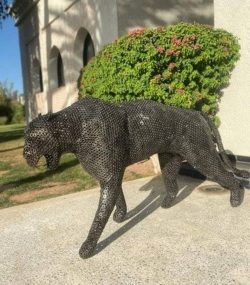 Salvaged Scrap Metal leopard Sculpture / Handmade Steel Art