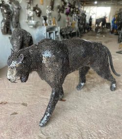 Salvaged Scrap Metal leopard Sculpture / Handmade Steel Art