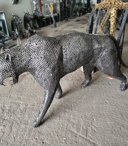 Salvaged Scrap Metal leopard Sculpture / Handmade Steel Art