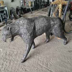 Salvaged Scrap Metal leopard Sculpture / Handmade Steel Art