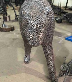 Salvaged Scrap Metal leopard Sculpture / Handmade Steel Art