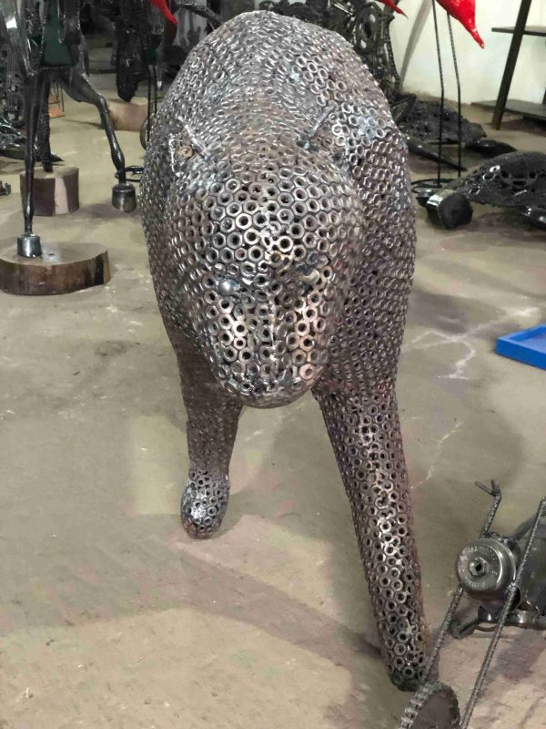 Salvaged Scrap Metal leopard Sculpture / Handmade Steel Art