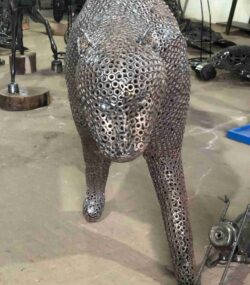 Salvaged Scrap Metal leopard Sculpture / Handmade Steel Art