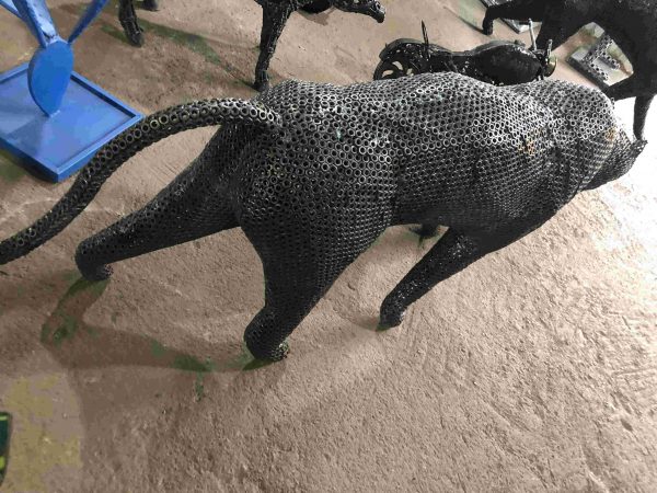 Salvaged Scrap Metal leopard Sculpture / Handmade Steel Art