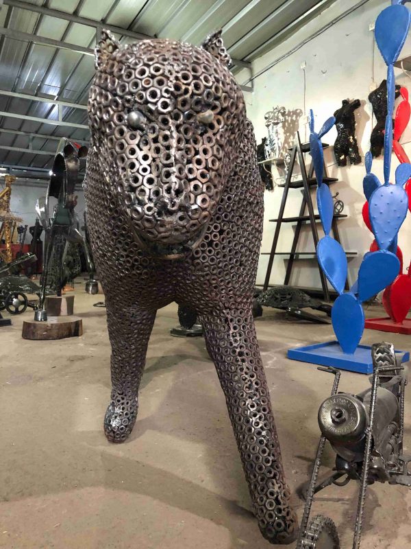 Salvaged Scrap Metal leopard Sculpture / Handmade Steel Art