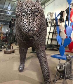 Salvaged Scrap Metal leopard Sculpture / Handmade Steel Art