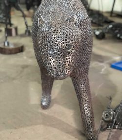Salvaged Scrap Metal leopard Sculpture / Handmade Steel Art