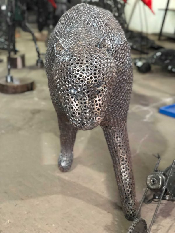 Salvaged Scrap Metal leopard Sculpture / Handmade Steel Art