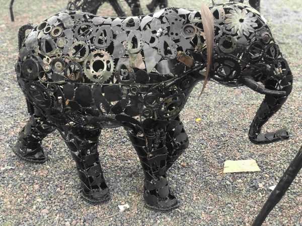 Salvaged Scrap Metal Elephant Sculpture / Handmade Steel Art