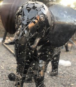 Salvaged Scrap Metal Elephant Sculpture / Handmade Steel Art