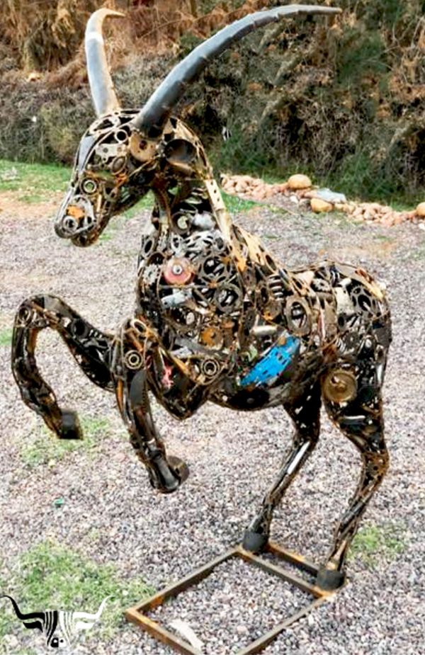 Rustic Recycled Metal goat Sculpture - Handmade Steel Art