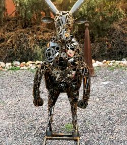 Rustic Recycled Metal goat Sculpture - Handmade Steel Art