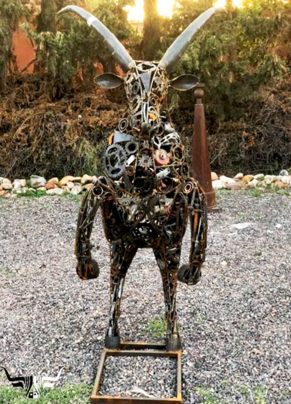 Rustic Recycled Metal goat Sculpture - Handmade Steel Art