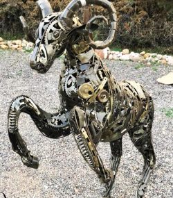 Rustic Recycled Metal goat Sculpture - Handmade Steel Art