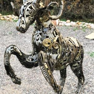 Rustic Recycled Metal goat Sculpture - Handmade Steel Art