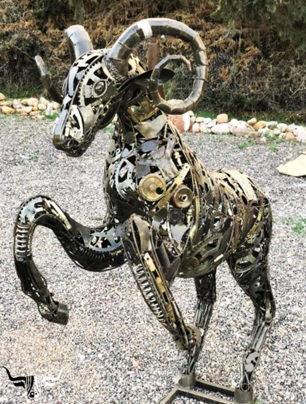 Rustic Recycled Metal goat Sculpture - Handmade Steel Art