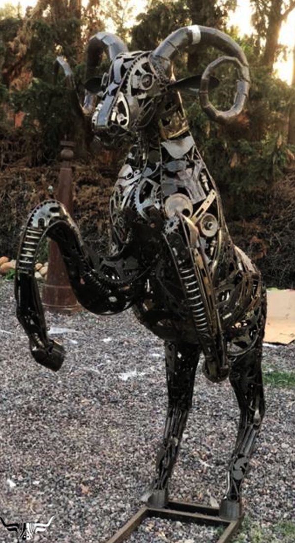 Rustic Recycled Metal goat Sculpture - Handmade Steel Art