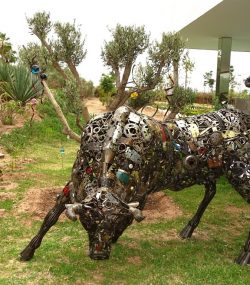Rustic Recycled Metal Lamborghini Bull Sculpture - Handmade Steel Art