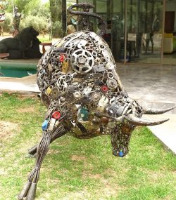 Rustic Recycled Metal Lamborghini Bull Sculpture - Handmade Steel Art