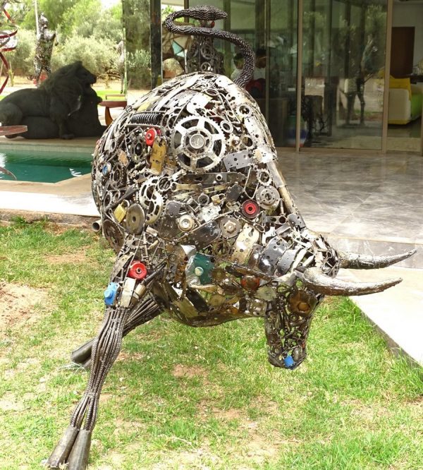 Rustic Recycled Metal Lamborghini Bull Sculpture - Handmade Steel Art